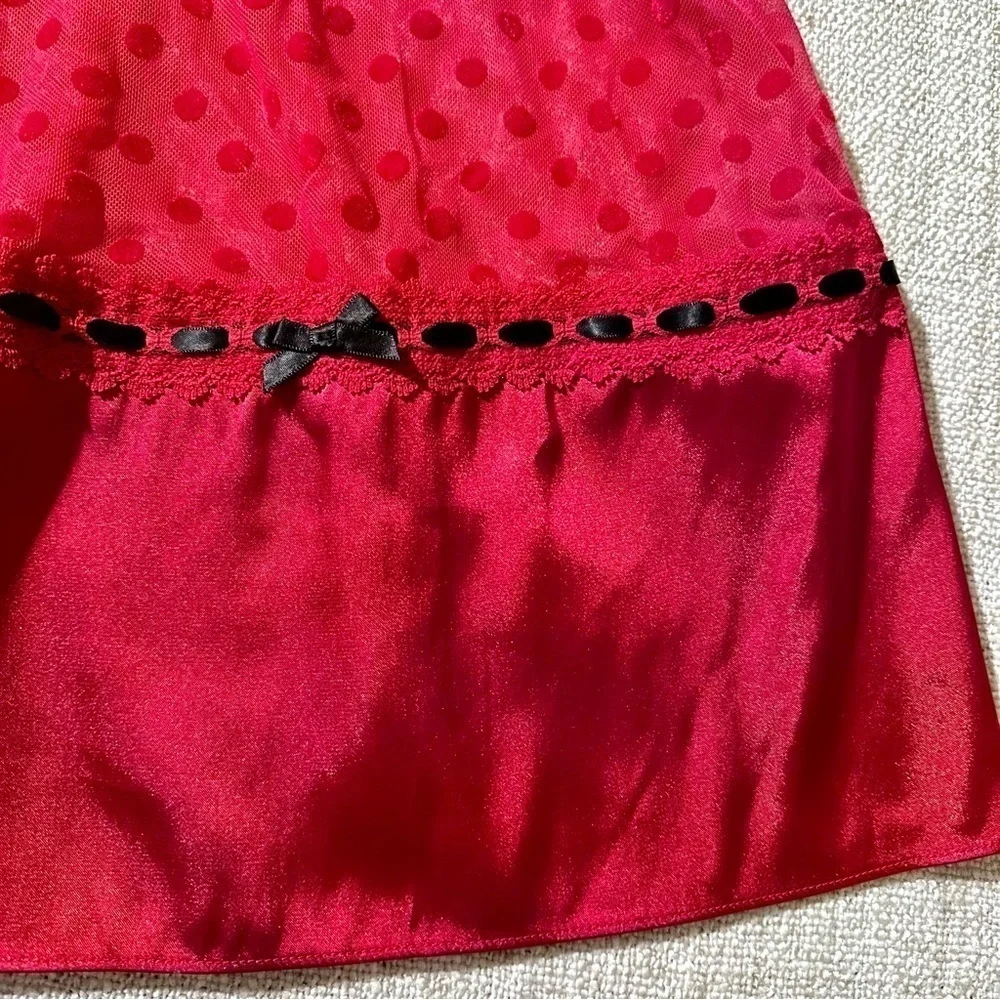 LINEA DONATELLA Entice Me Red Dot Semi Sheer Chemise Lace Bra Cami Women's M